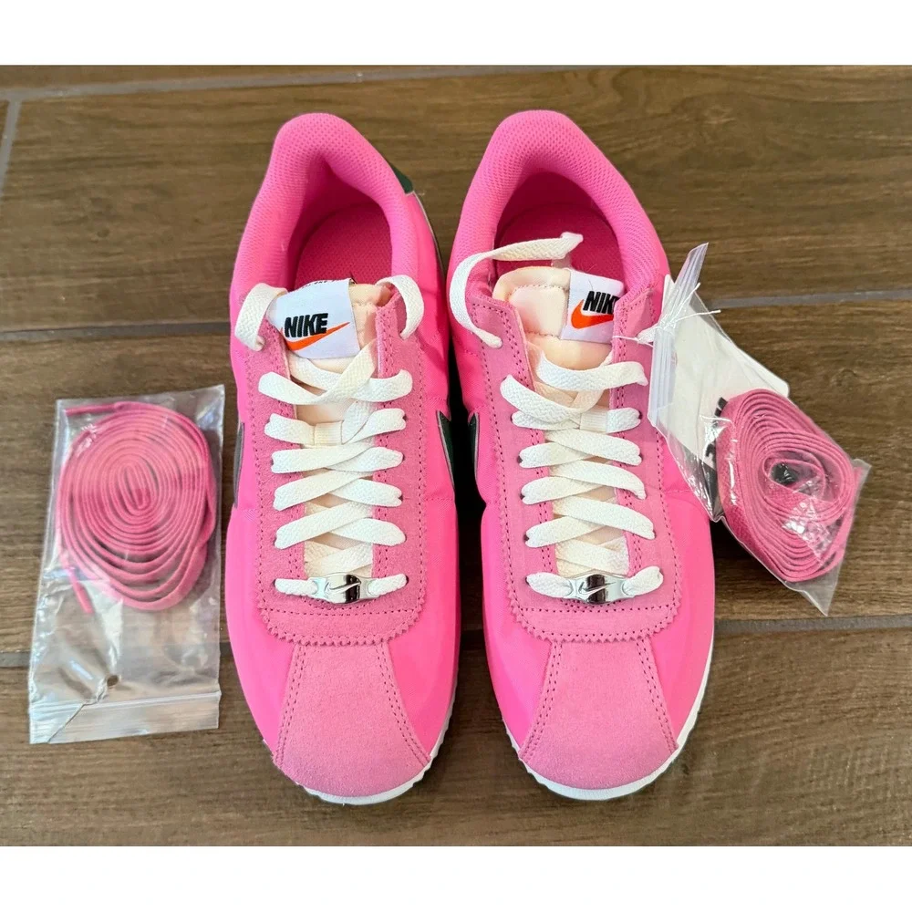 Nike Cortez Pink Green Suede Nylon Low Top Sneakers IH2361-600 Womens 7.5